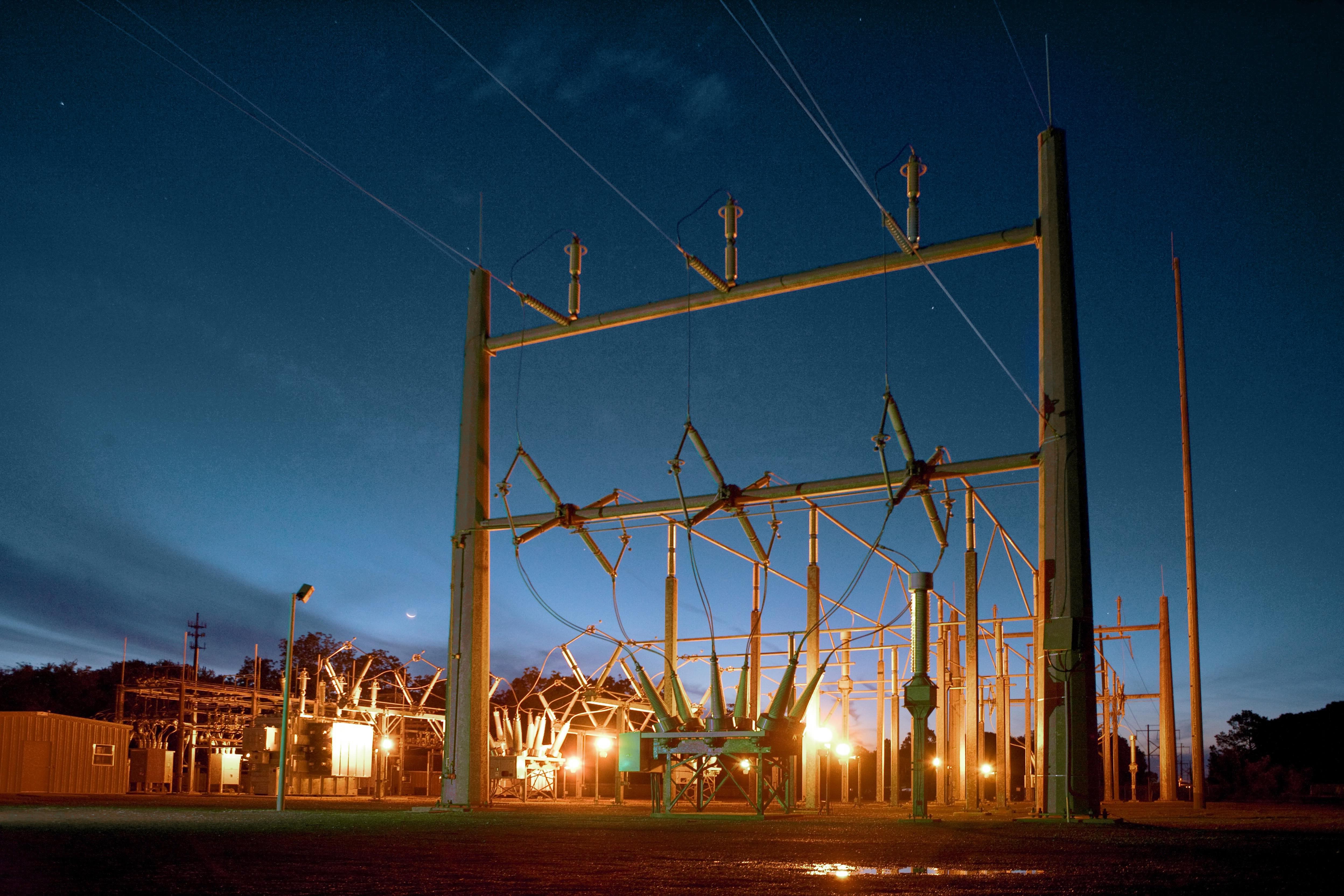 Substation equipment at dusk